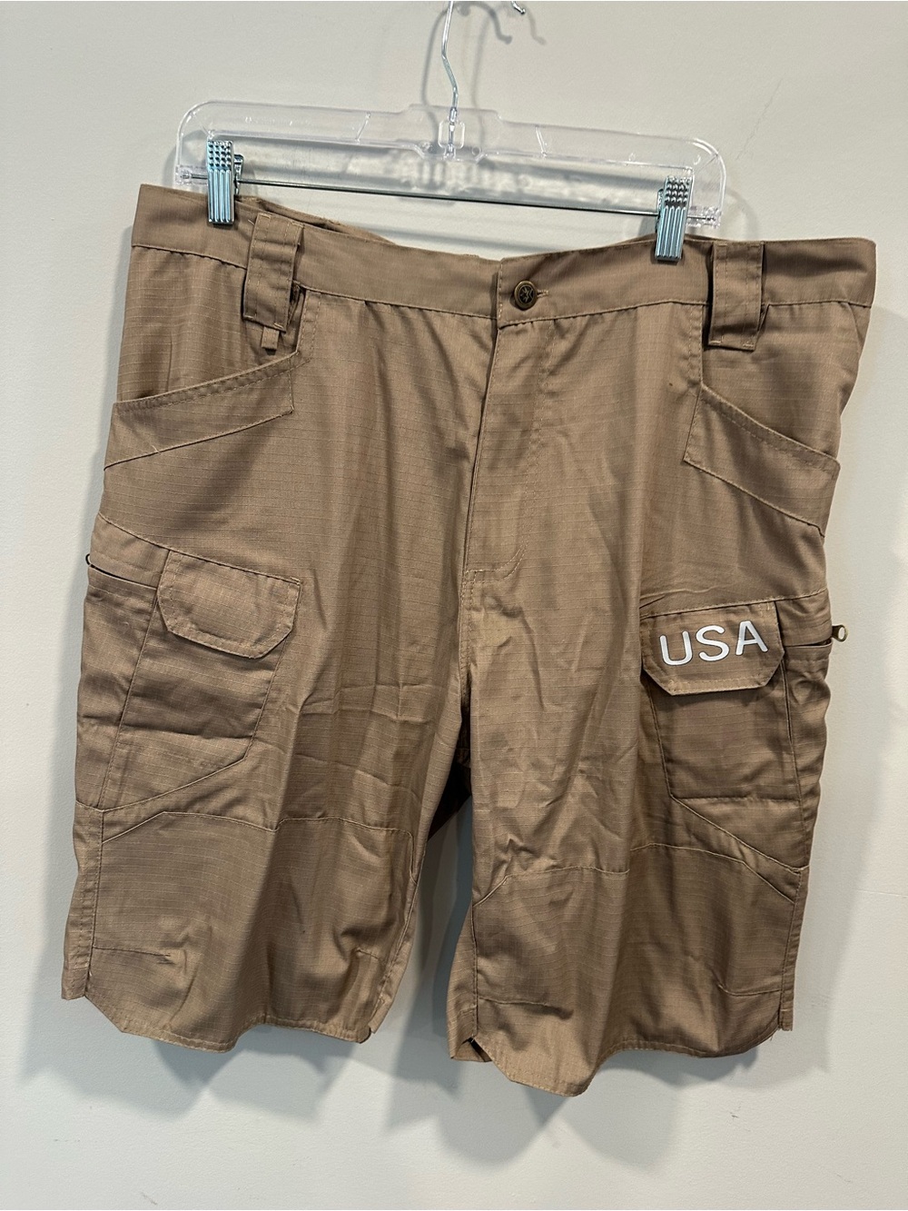 Men's Tan Cargo Shorts with USA Patch - Practical Everyday Wear